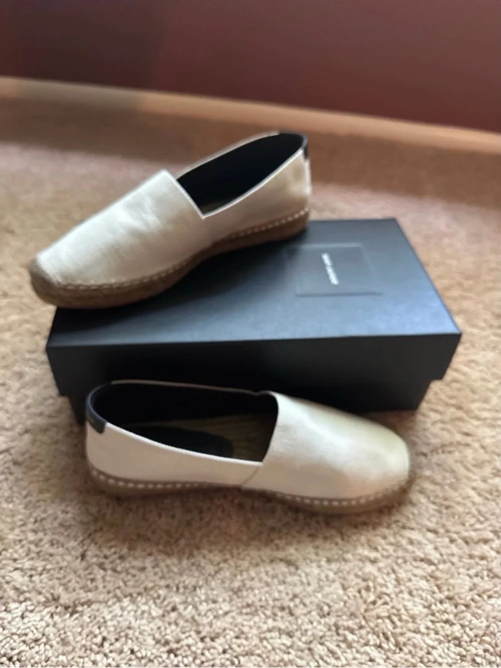 Saint Laurent Cream Canvas Espadrille Slip-Ons